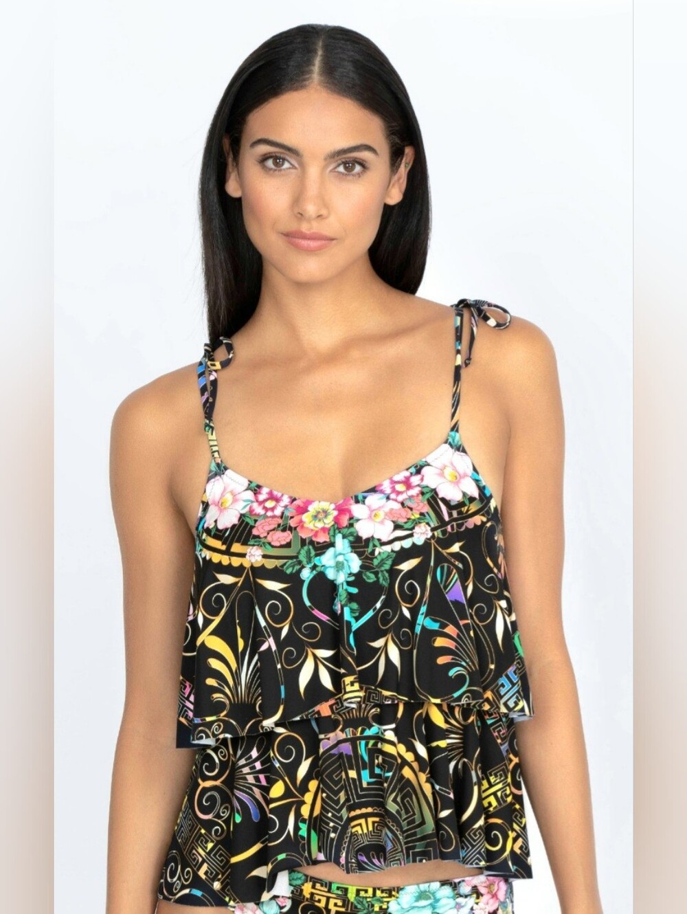 JOHNNY WAS FLORAL PEACE TIE TANKINI TOP. - Picture 2 of 6